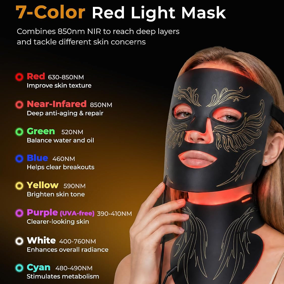 Red Light Therapy for Face, 850Nm Near-Infrared LED Light Therapy Mask (M09), Silicone LED Face Mask Light Therapy with Timer for Home & Travel